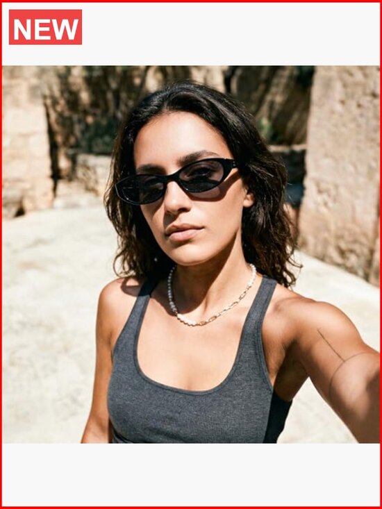 Retro Oval Cat Eye Sunglasses, Y2K 90s Narrow Small Sunnies, UV400 Protection